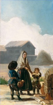  Kinder Malerei - eine Frau und zwei Kinder  die von einem Brunnen Francisco de Goya